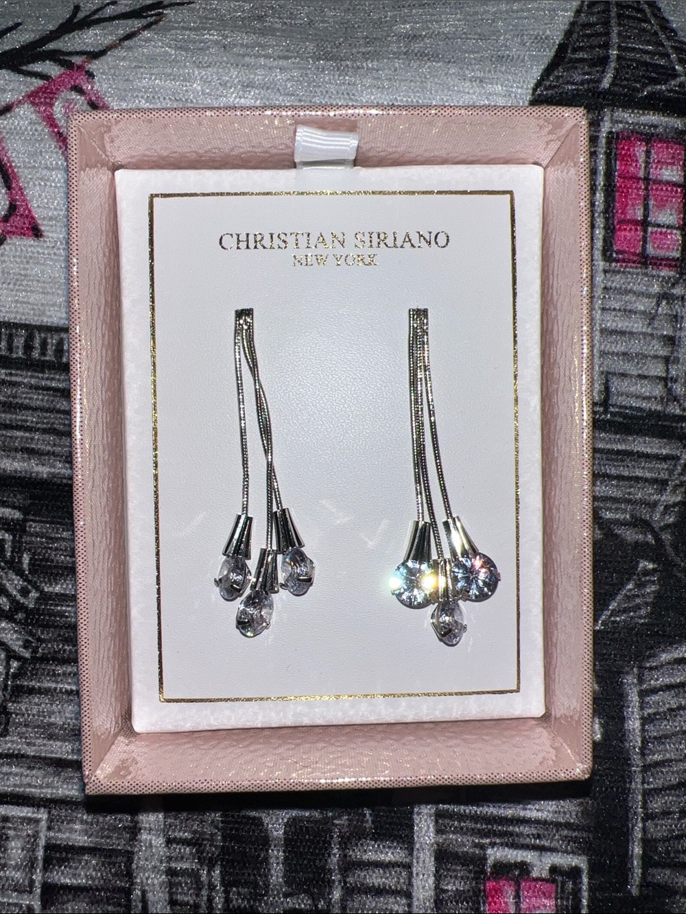 BNIB Christian Siriano silver tone dangle earrings